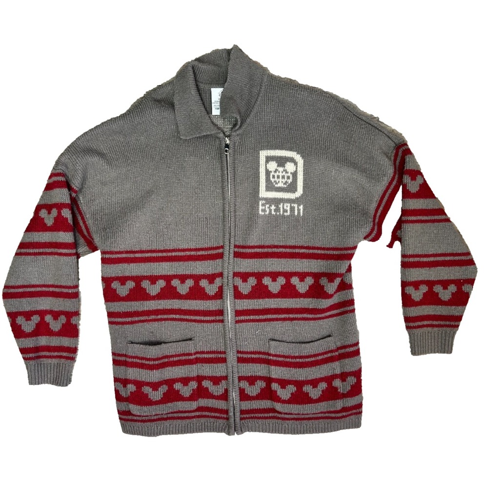 Walt Disney Full Zip Knit Cardigan Sweater Mickey Colorblock Men M Relaxed Fit